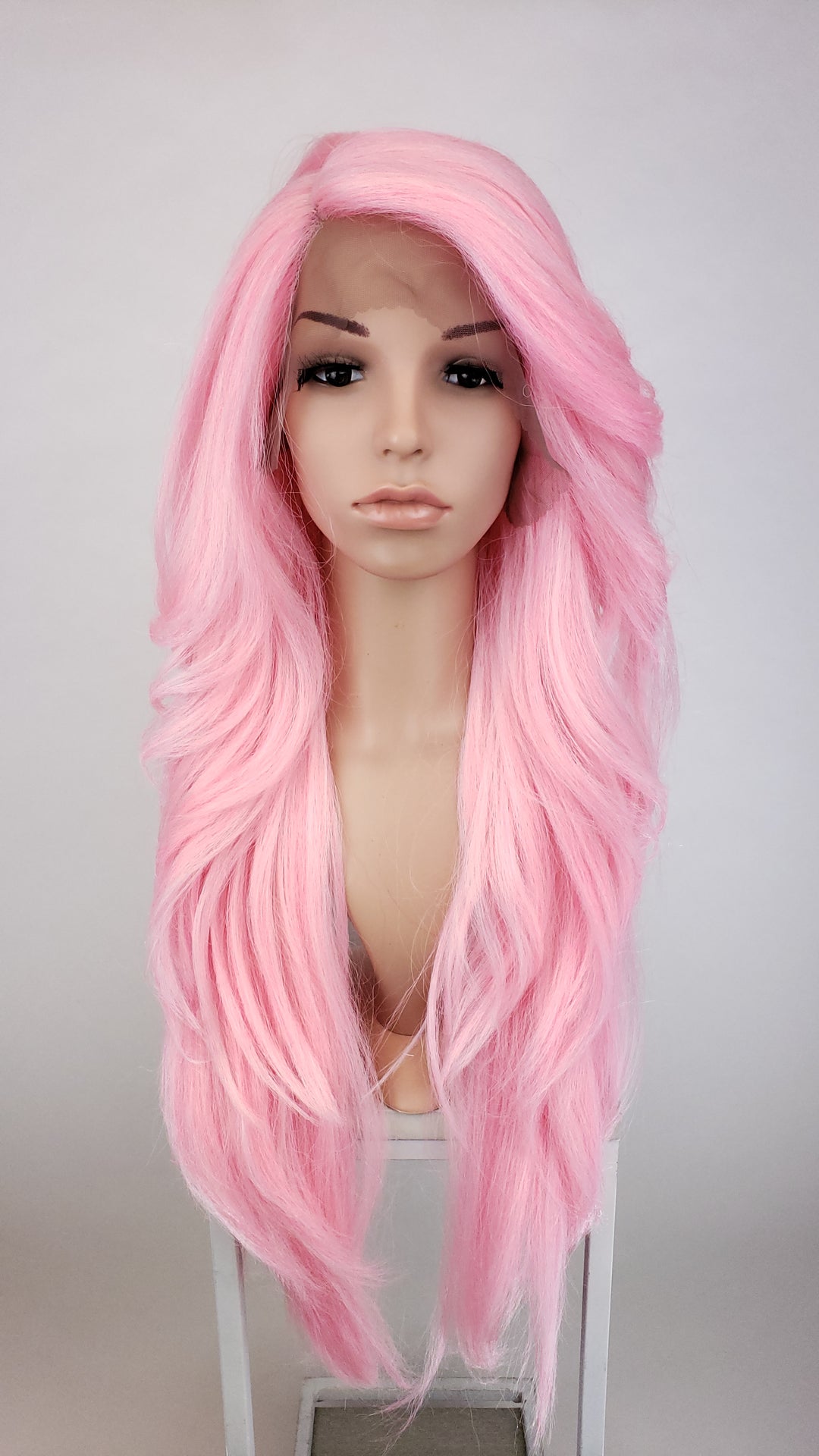 Cherry Blossom Pink Long Wavy with Bangs Lace Front Wig - Duchess Series LDPRU124 pOSE wIGS