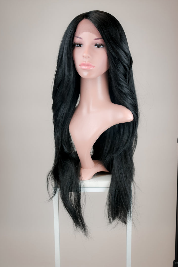 Black Long Wavy with Bangs Lace Front Wig - Duchess Series LDPRU1 Pose Wigs