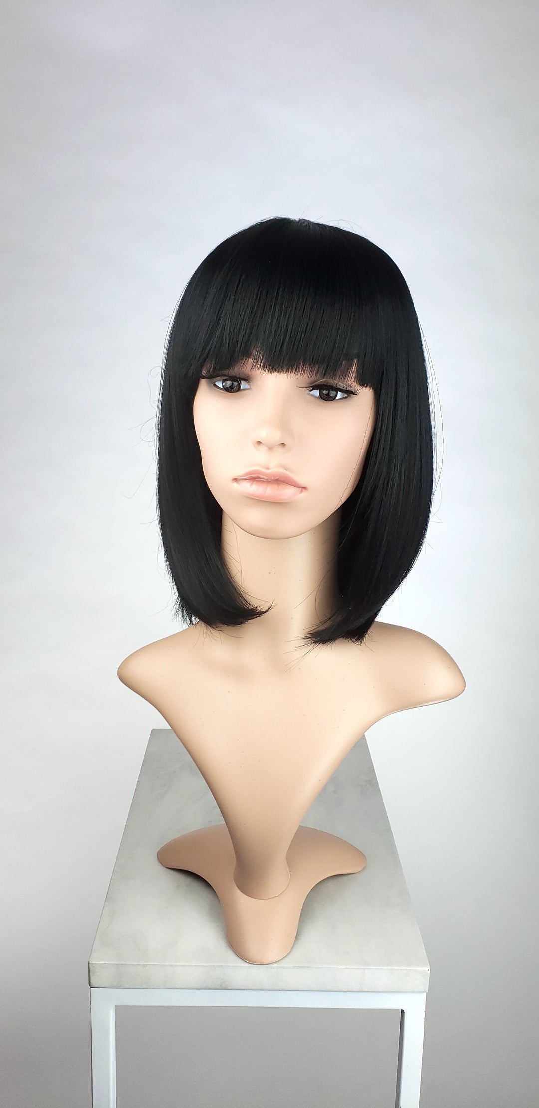 Black Medium Length Straight Bob with Bangs Fashion Wig HSDAR1