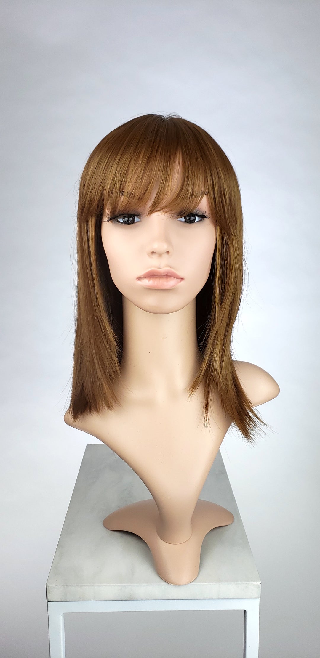 Reddish Brown Medium Length Bob with Bangs Fashion Wig HSMSS55