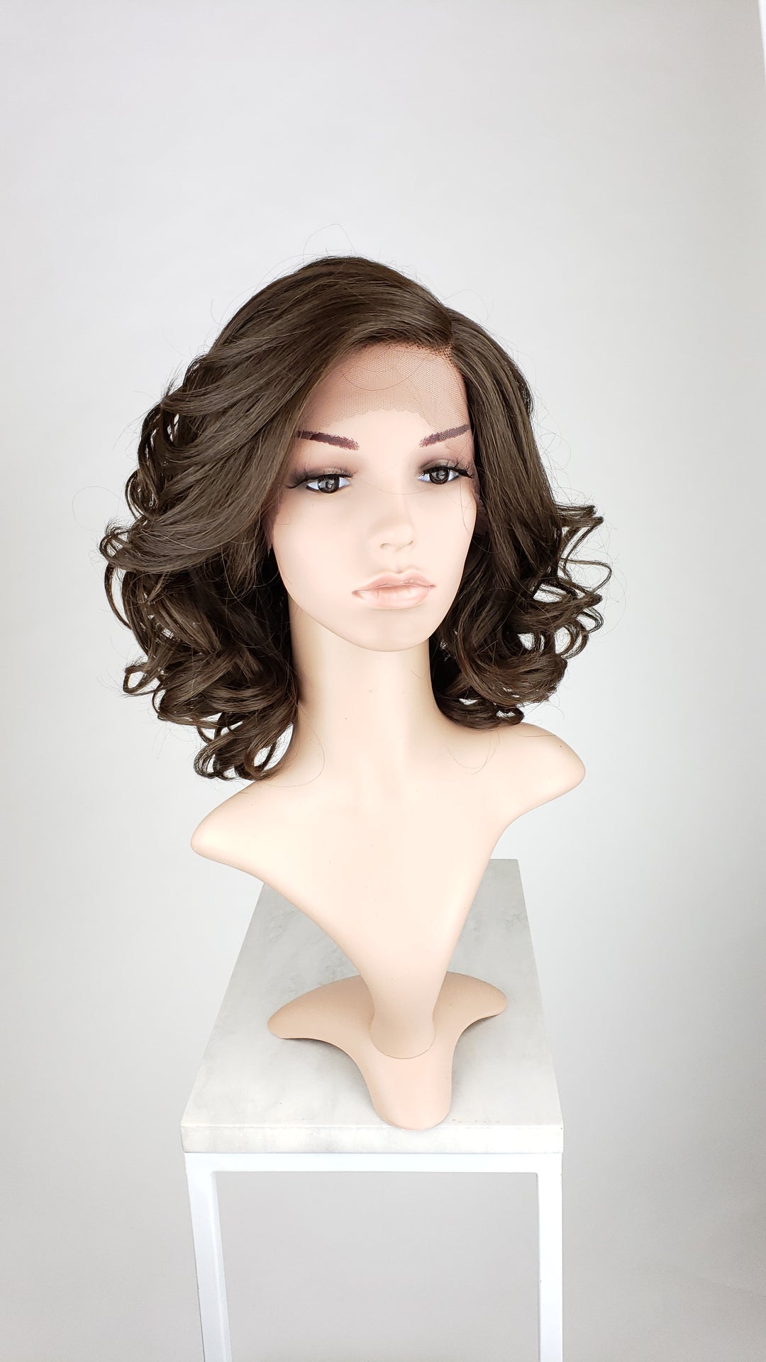 Pose Wigs Brown Medium Length Curly with Bangs Lace Front Wig - Duchess Series LDREA19