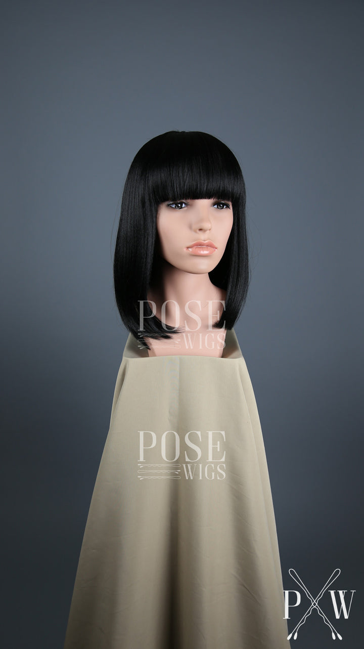 Black Medium Length Straight Bob with Bangs Fashion Wig HSDAR1