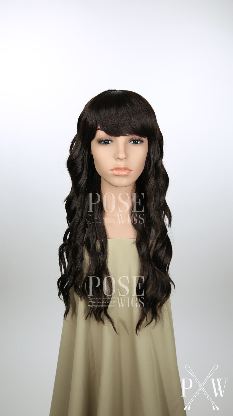 Dark Brown Long Wavy with Bangs Fashion Wig HSOPH10