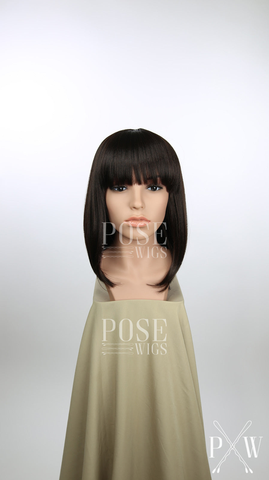 Dark Brown Medium Length Straight Bob with Bangs Fashion Wig HSDAR10