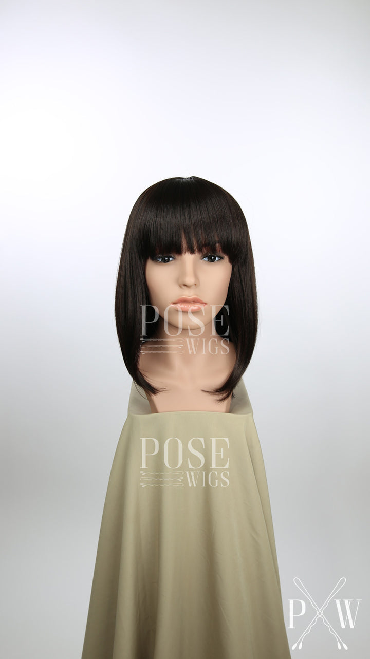Dark Brown Medium Length Straight Bob with Bangs Fashion Wig HSDAR10