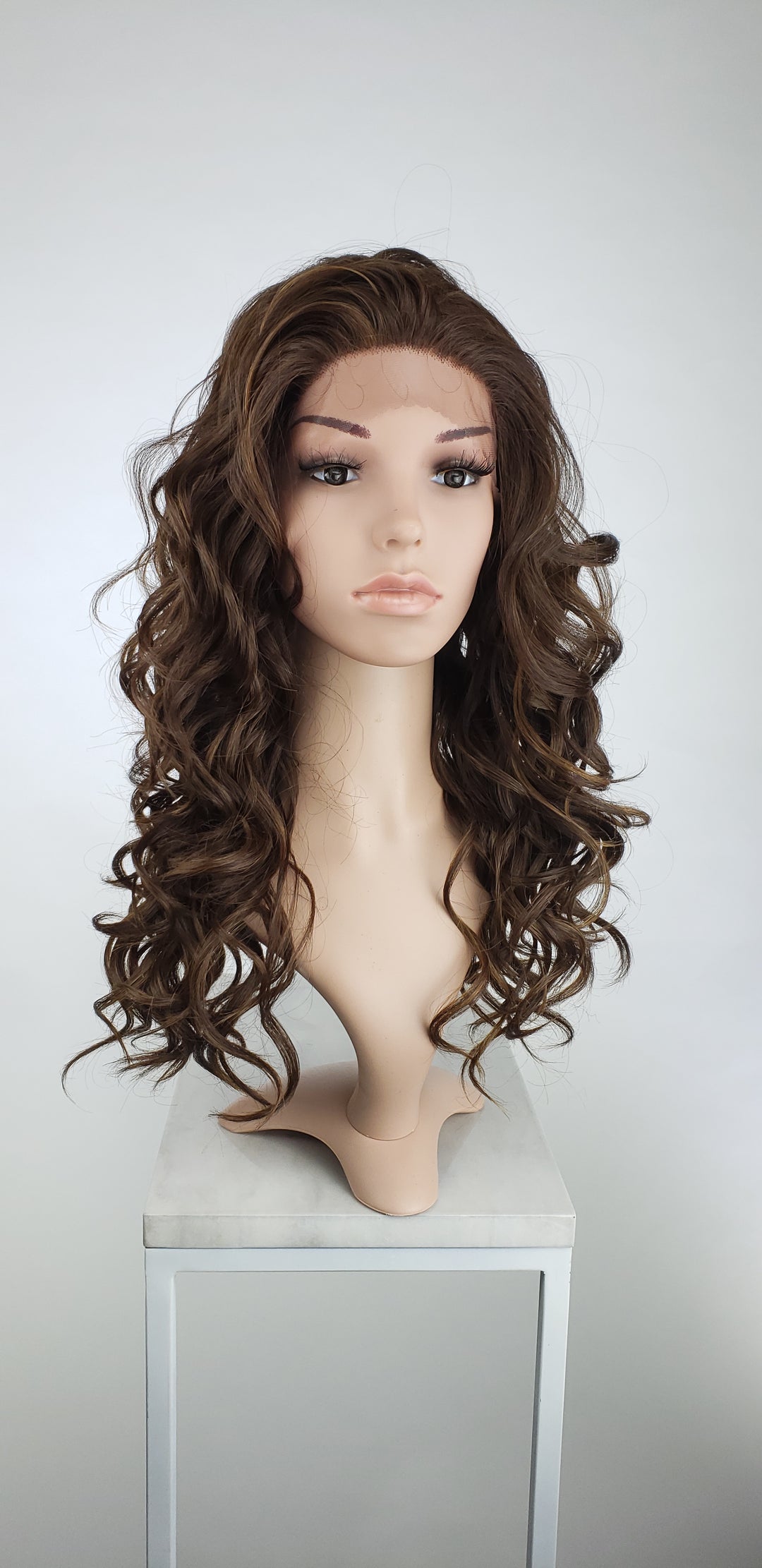 Dark Brown with Highlights Long Curly Lace Front Wig - Lady Series LLVOG18