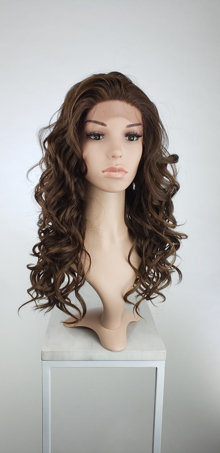 Dark Brown with Highlights Long Curly Lace Front Wig - Lady Series LLVOG18