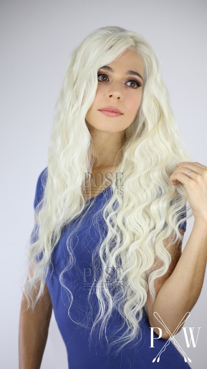 White Blonde Long Wavy Lace Front Wig - Queen Series LQ002