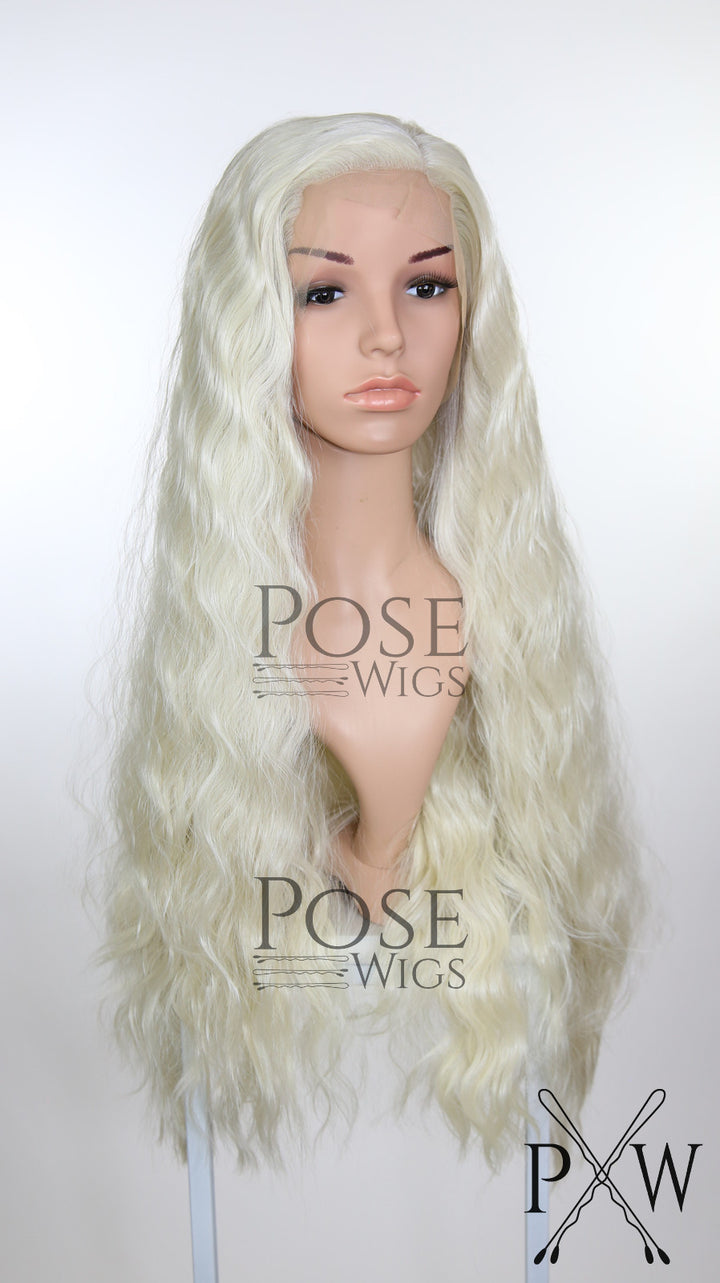 White Blonde Long Wavy Lace Front Wig - Extra Thick 200% Hair Density - Large Size Available - Queen Series LQ032