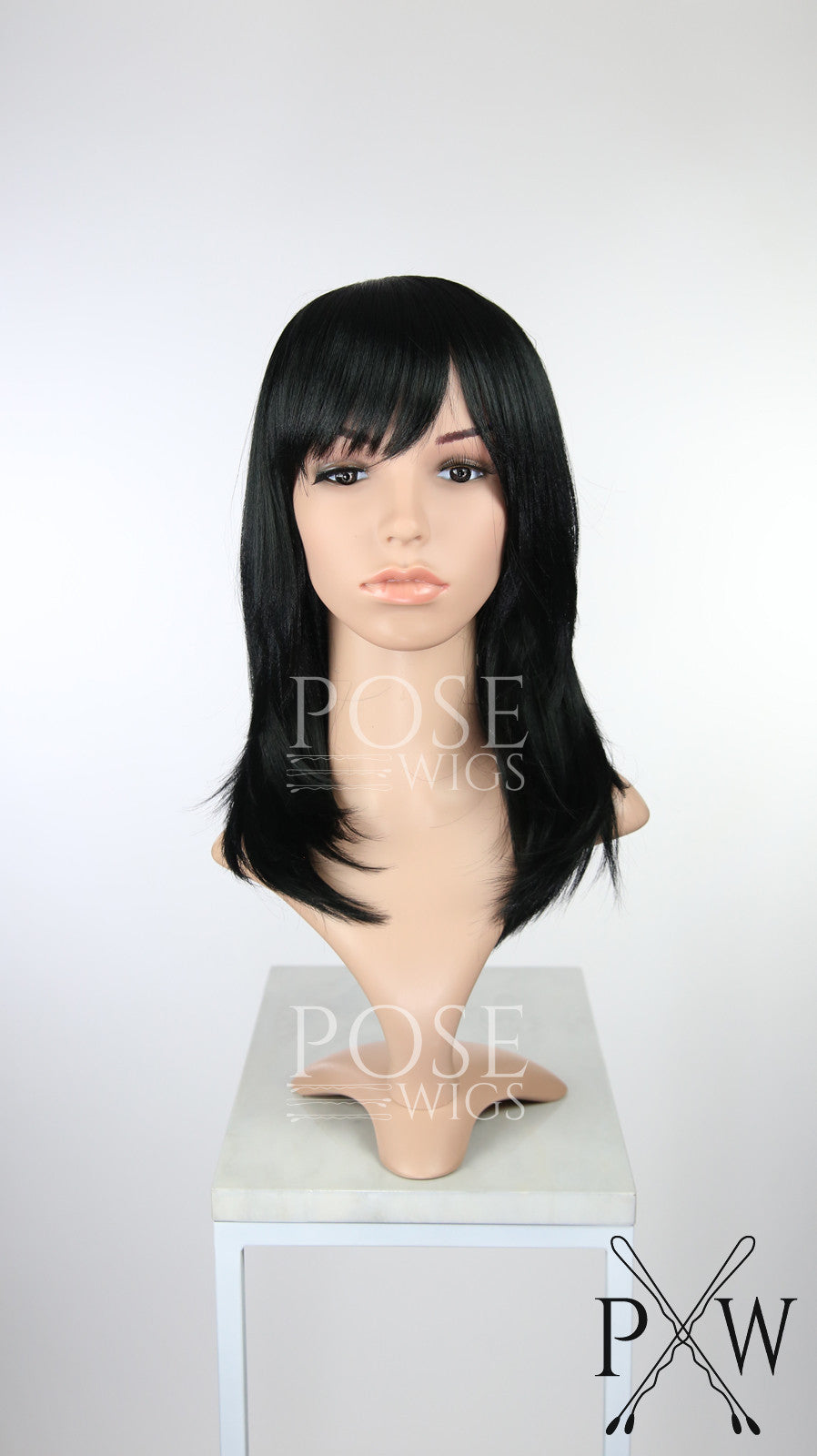 Black Medium Length Straight Bob with Bangs Fashion Wig HSKLY1