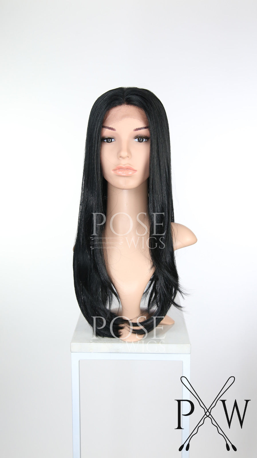 Black Long Straight Lace Front Wig - Lady Series LLDAH1 Pose Wigs