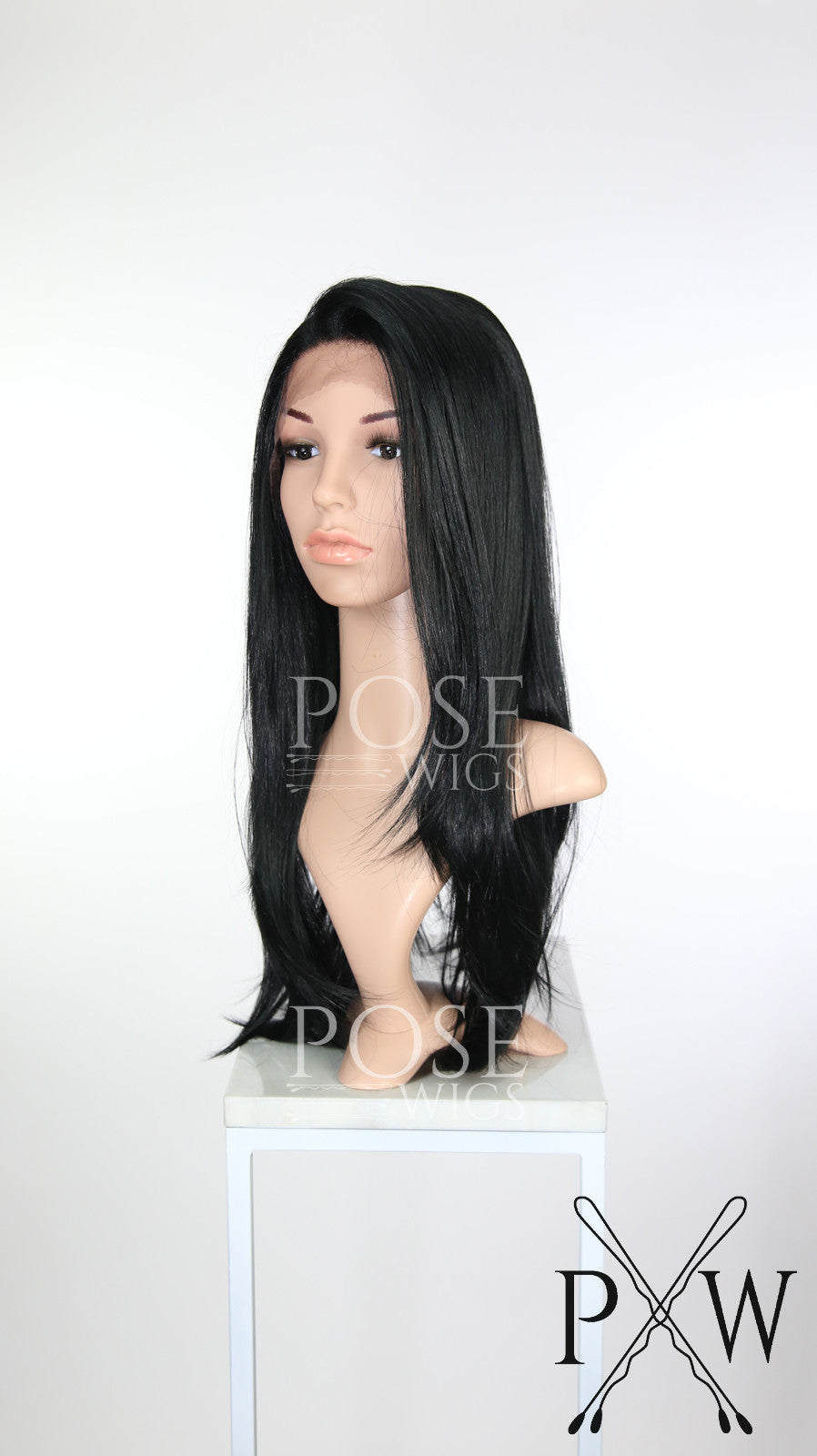 Black Long Straight Lace Front Wig - Lady Series LLDAH1 Pose Wigs