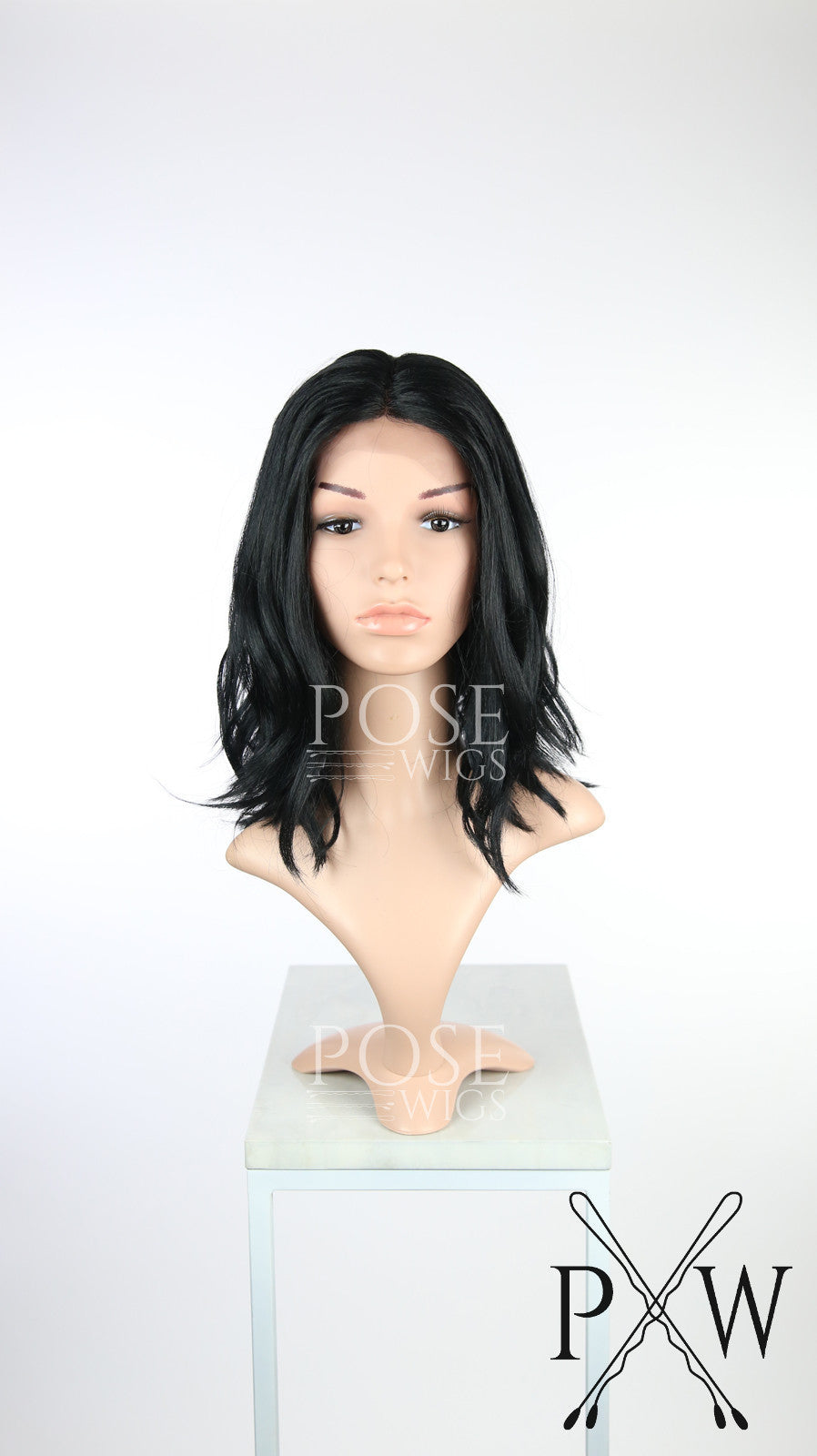 Black Medium Length Wavy Bob Lace Front Wig - Lady Series LLHAT1