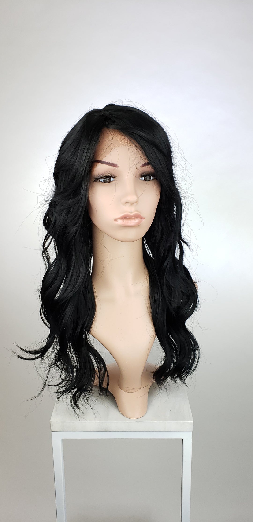 Black Long Wavy with Bangs Lace Front Wig - Lady Series LLTEA1