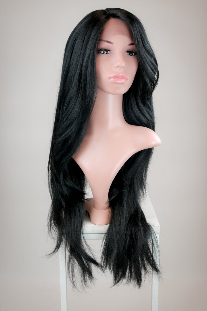Black Long Wavy with Bangs Lace Front Wig - Duchess Series LDPRU1 Pose Wigs