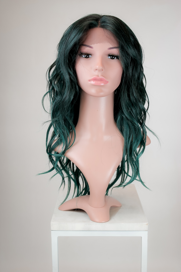 Orion Deep Sea Wig is a Dark Teal Green Ombre Long Curly Lace Front Wig - Duchess Series LDORN231