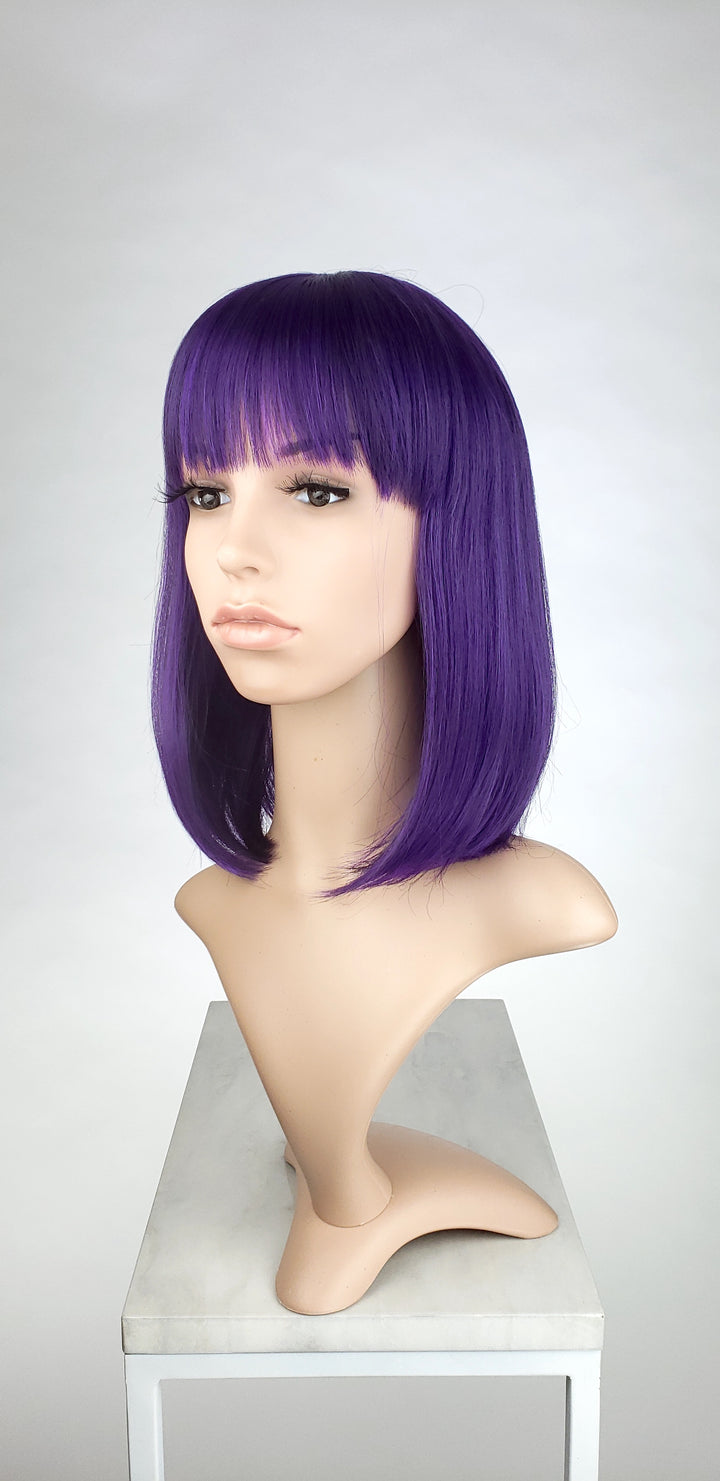 Dark Purple Medium Length Straight Bob with Bangs Fashion Wig HSDAR46