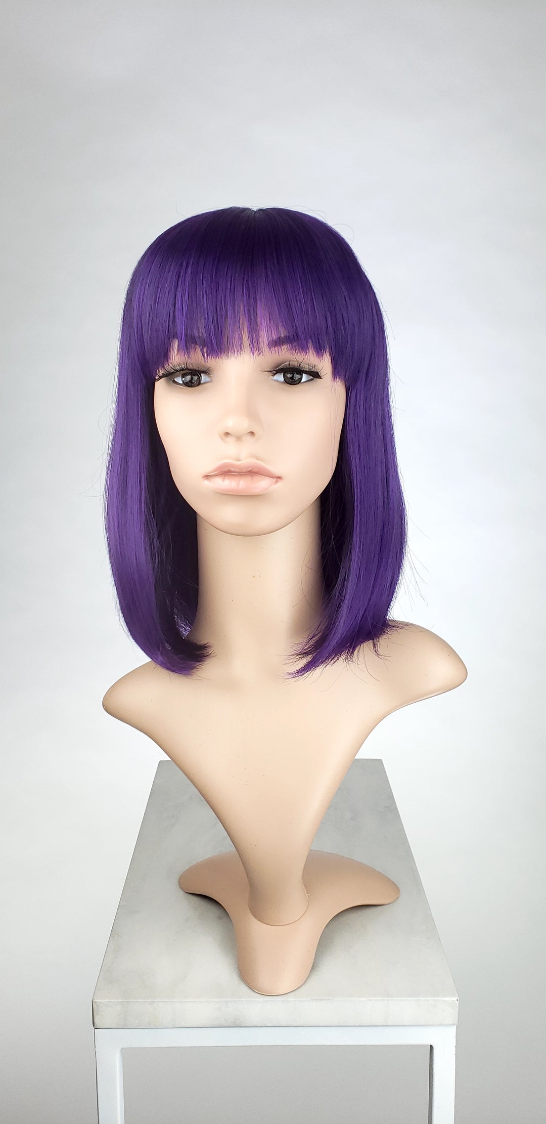 Dark Purple Medium Length Straight Bob with Bangs Fashion Wig HSDAR46