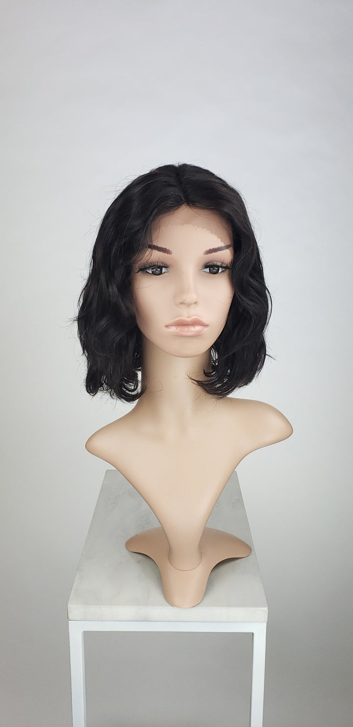 Pose wigs Natural Black / Dark Brown Medium Length Wavy 100% Human Hair Lace Front / Lace Top Wig HLSHA59