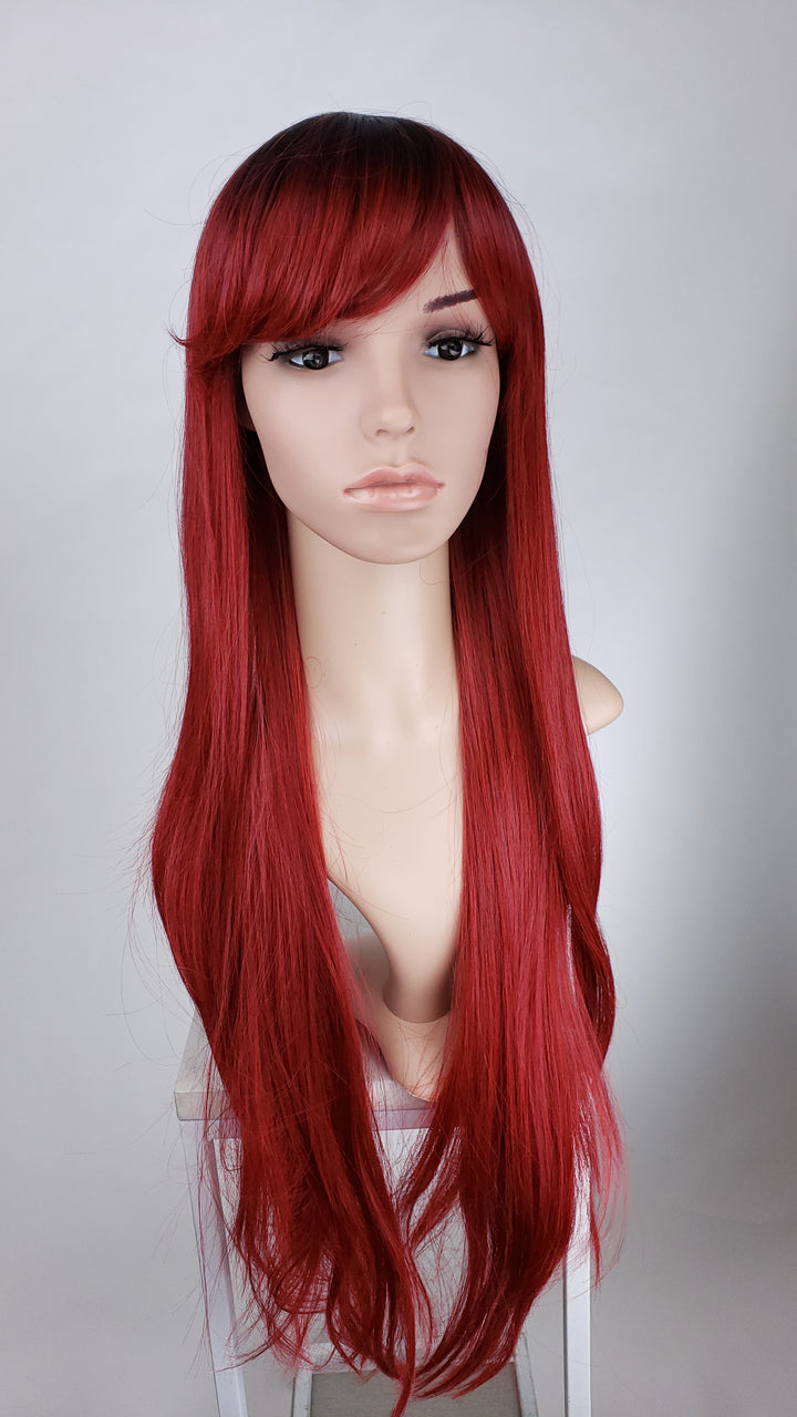 Pose WIgs Red Ombre Long Straight with Bangs Fashion Wig HSAPR81