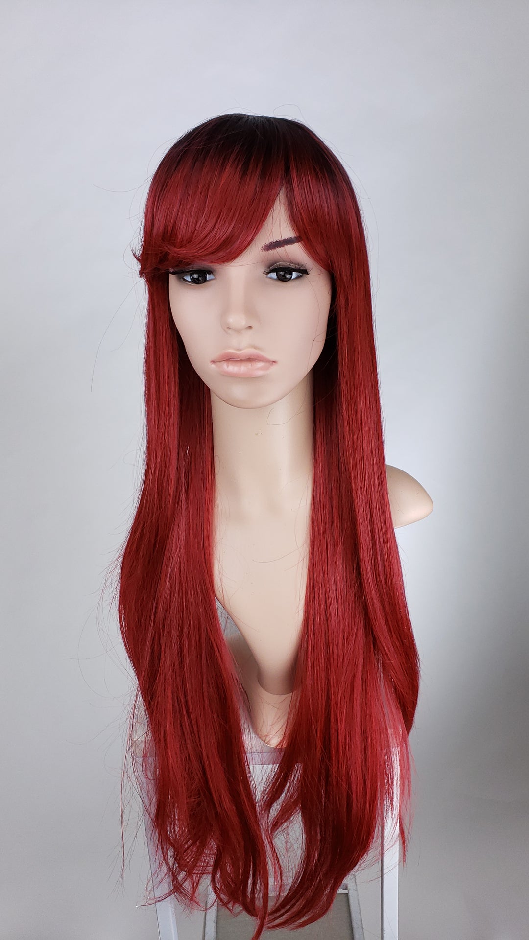 Pose Wigs Red Ombre Long Straight with Bangs Fashion Wig HSAPR81