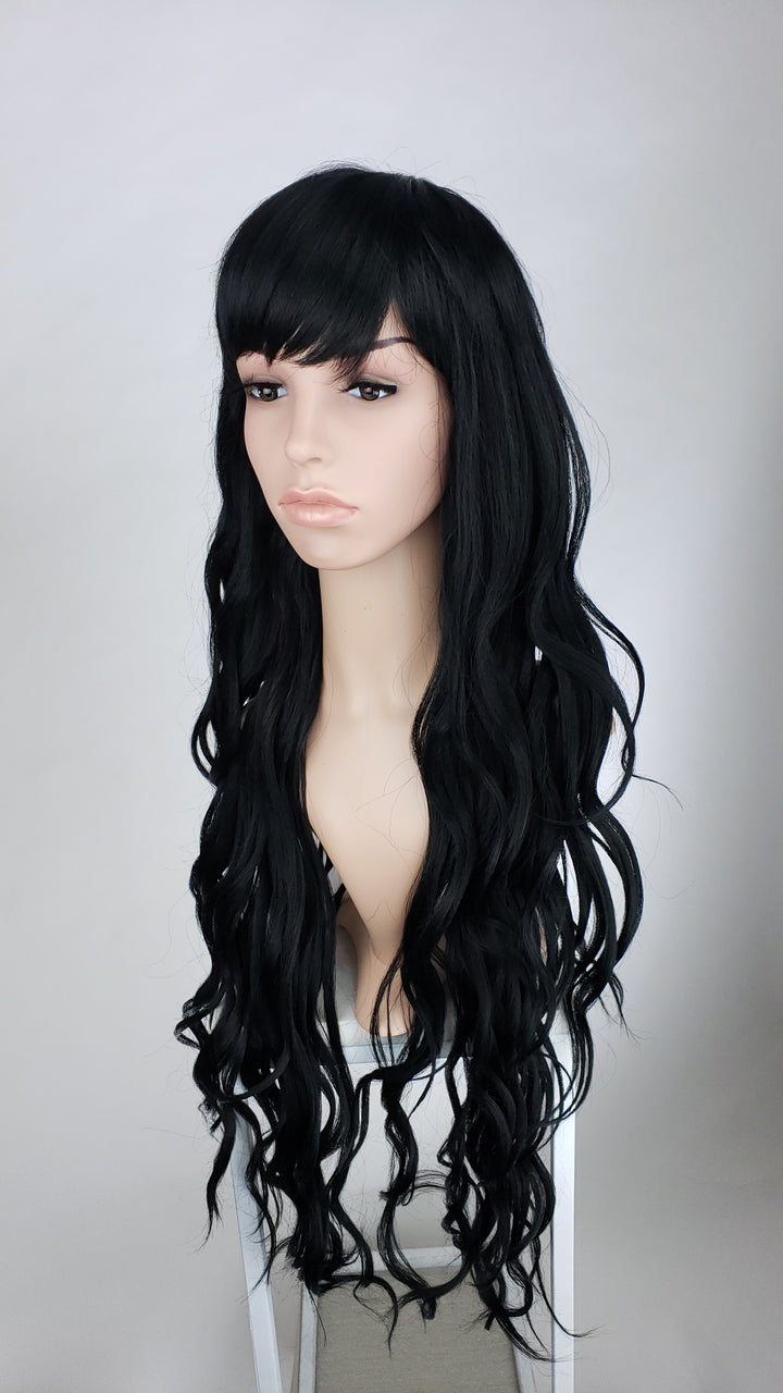 POse Wigs Black Long Curly with Bangs Fashion Wig HSSAH1