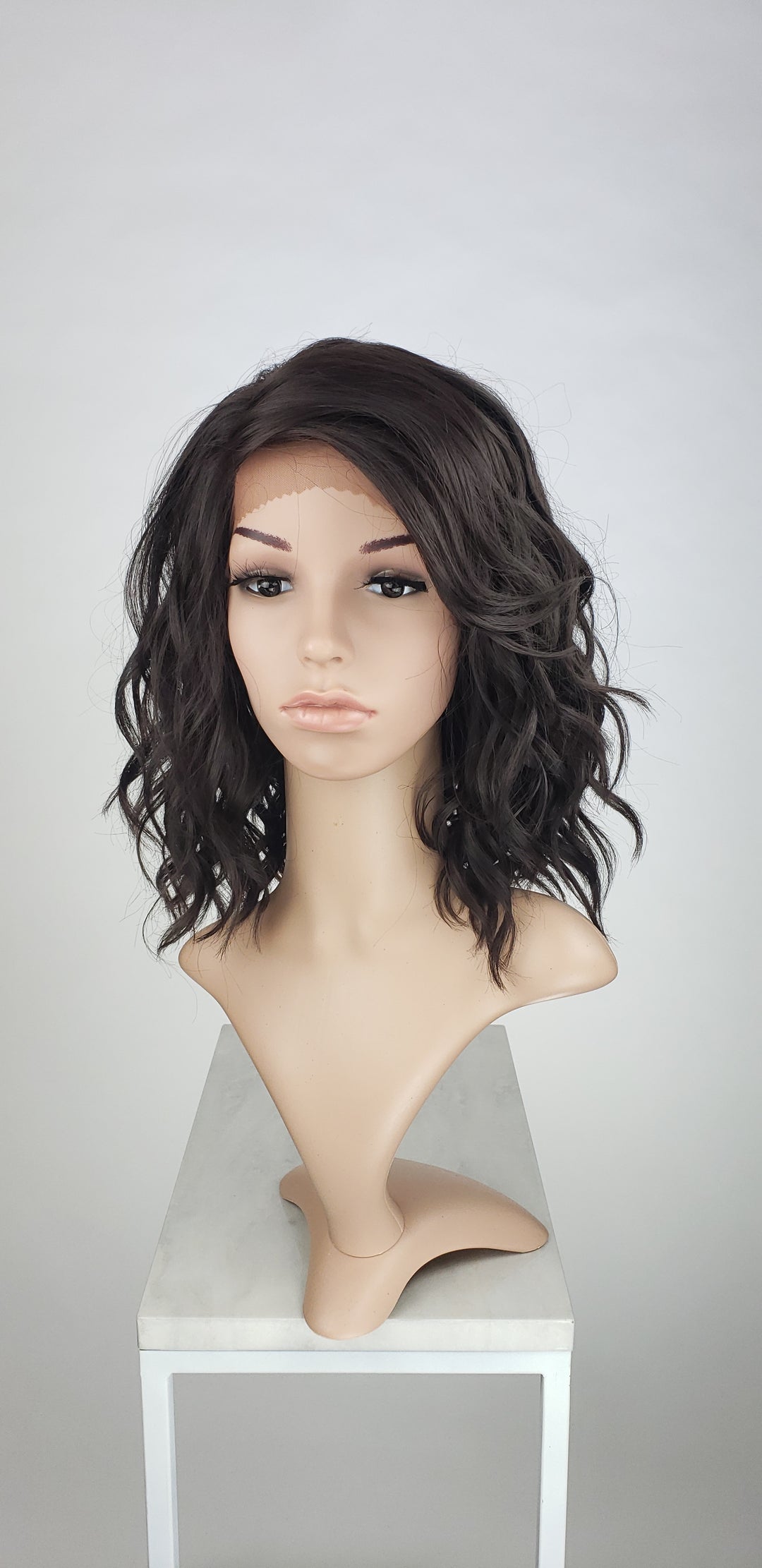 Pose Wigs Dark Brown Medium Length Wavy Bob Lace Front Wig - Duchess Series LDHAY10