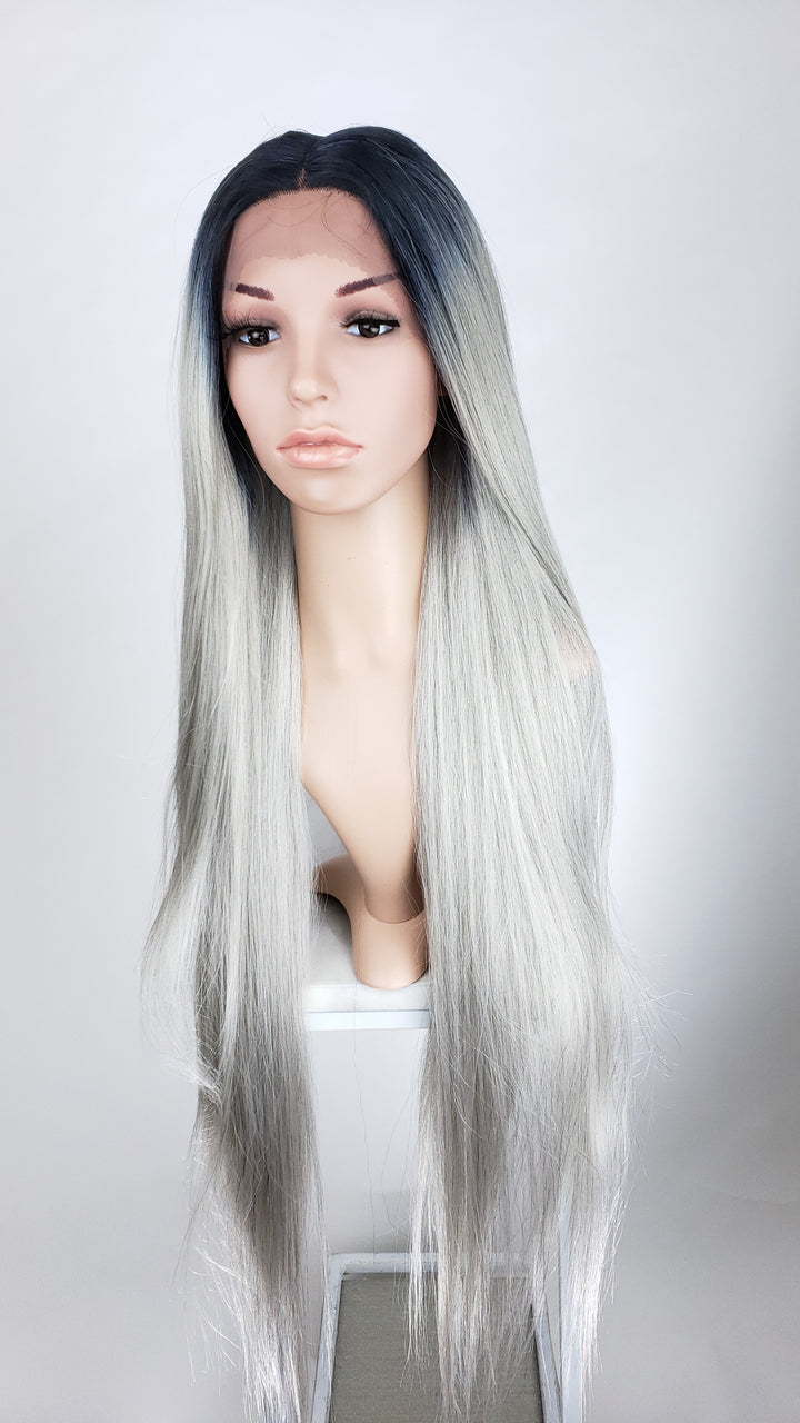Pose Wigs Silver Grey Ombre Long Straight Lace Front Wig - Duchess Series LDRAY80