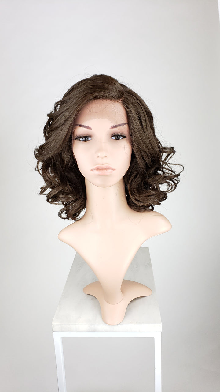 Pose Wigs Brown Medium Length Curly with Bangs Lace Front Wig - Duchess Series LDREA19