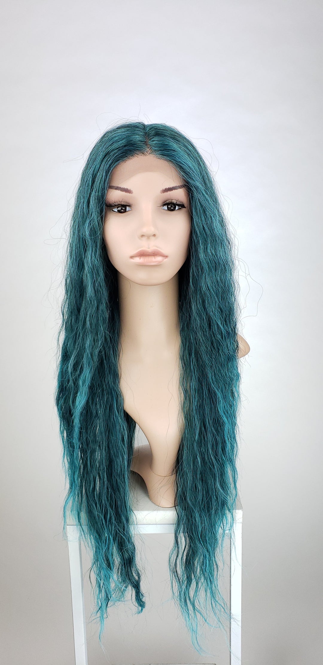 Pose Wigs Teal Green Ombre Long Curly Lace Front Wig - Duchess Series LDRVN88