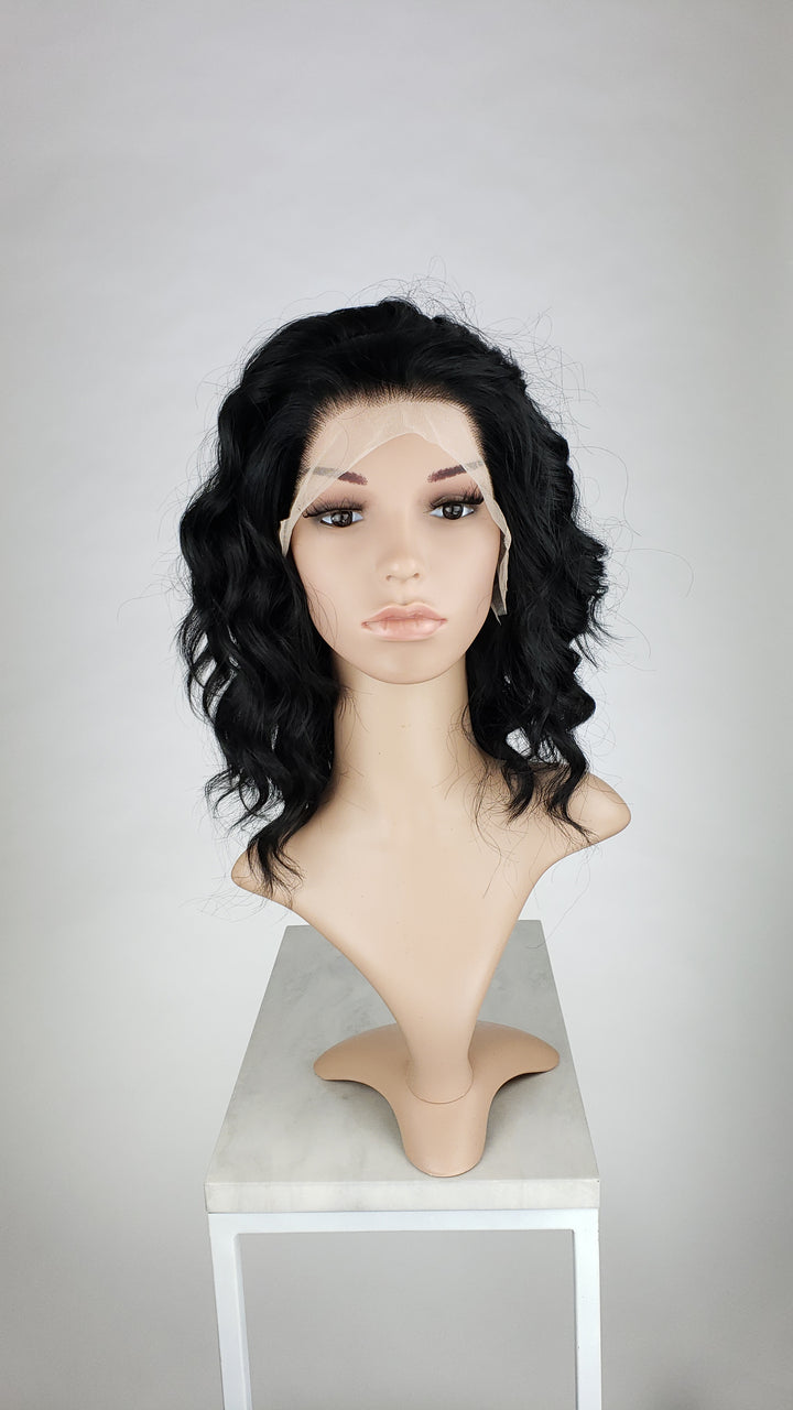  Black Medium Length Curly Bob Lace Front Wig - Princess Series LPFAE1 