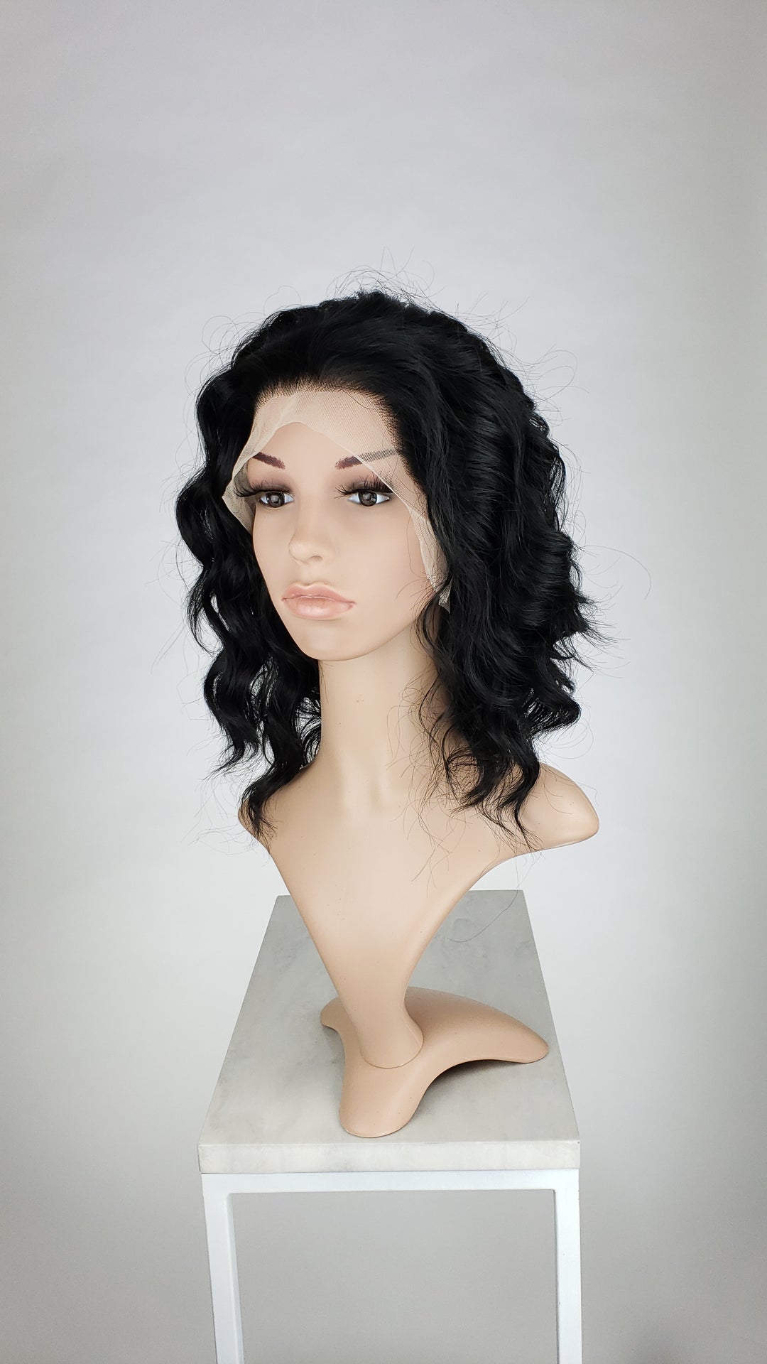  Black Medium Length Curly Bob Lace Front Wig - Princess Series LPFAE1  Pose Wigs