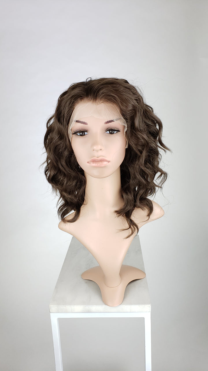 Brown Medium Length Curly Bob Lace Front Wig - Princess Series LPFAE61