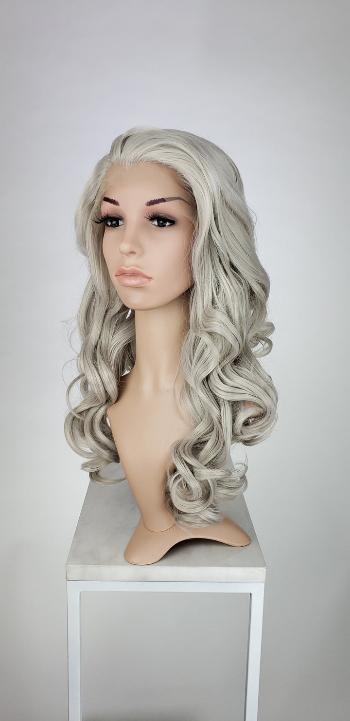Silver Grey Long Curly Lace Front Wig - Princess Series LPKAT23