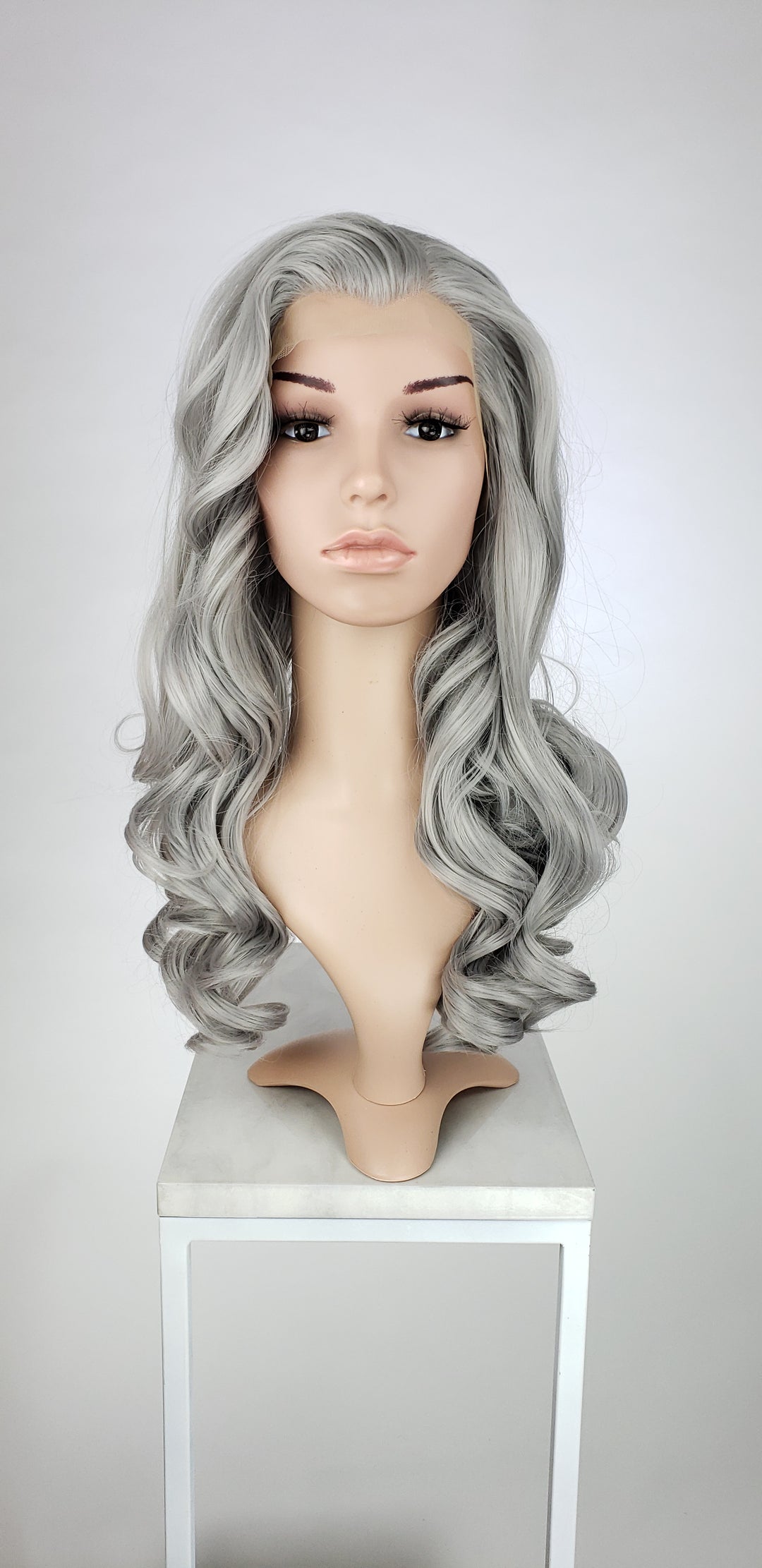Steel Grey Long Curly Lace Front Wig - Princess Series LPKAT244