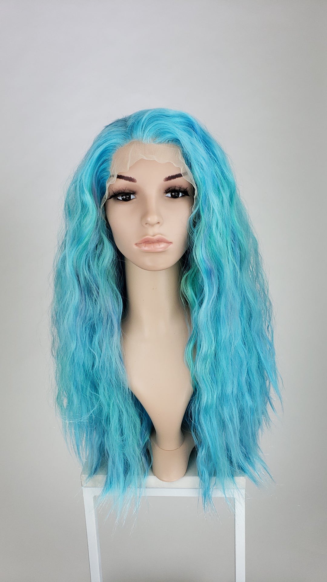 Pose Wigs Aqua Blue Prismatic Mix Long Wavy Lace Front Wig - Princess Series LPMAX117
