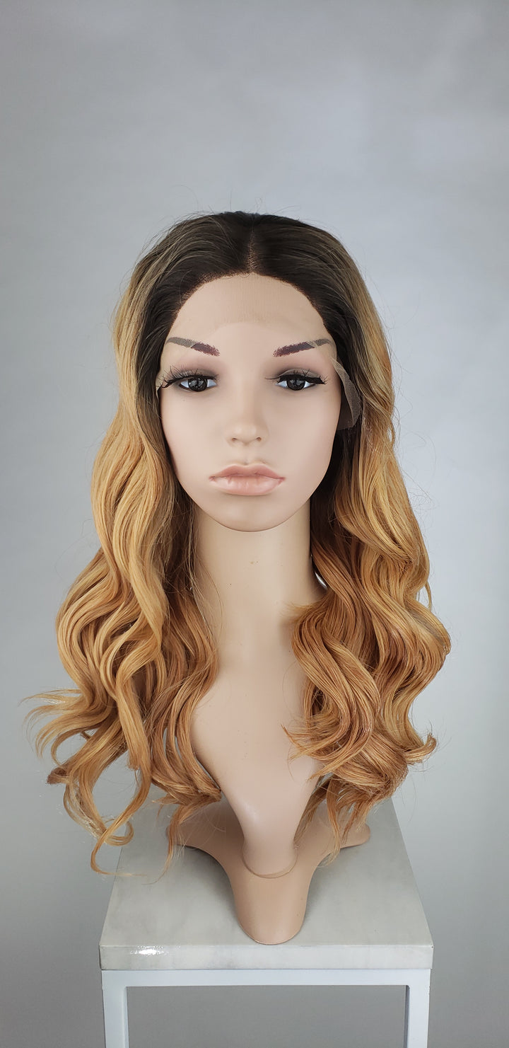 Dark Peach Blonde Ombre Long Curly Lace Front Wig - Princess Series LPJOY260