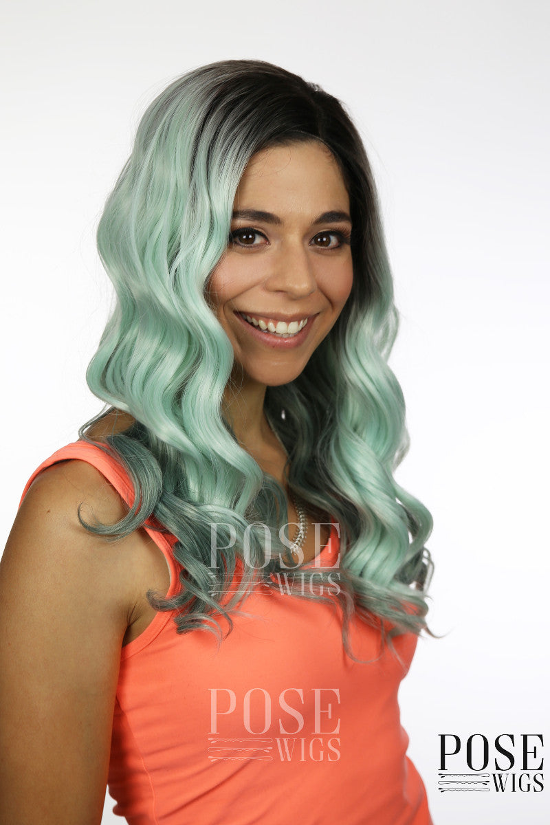 Balayage Minty Green Ombre Long Curly Lace Front Wig - Princess Series LP094