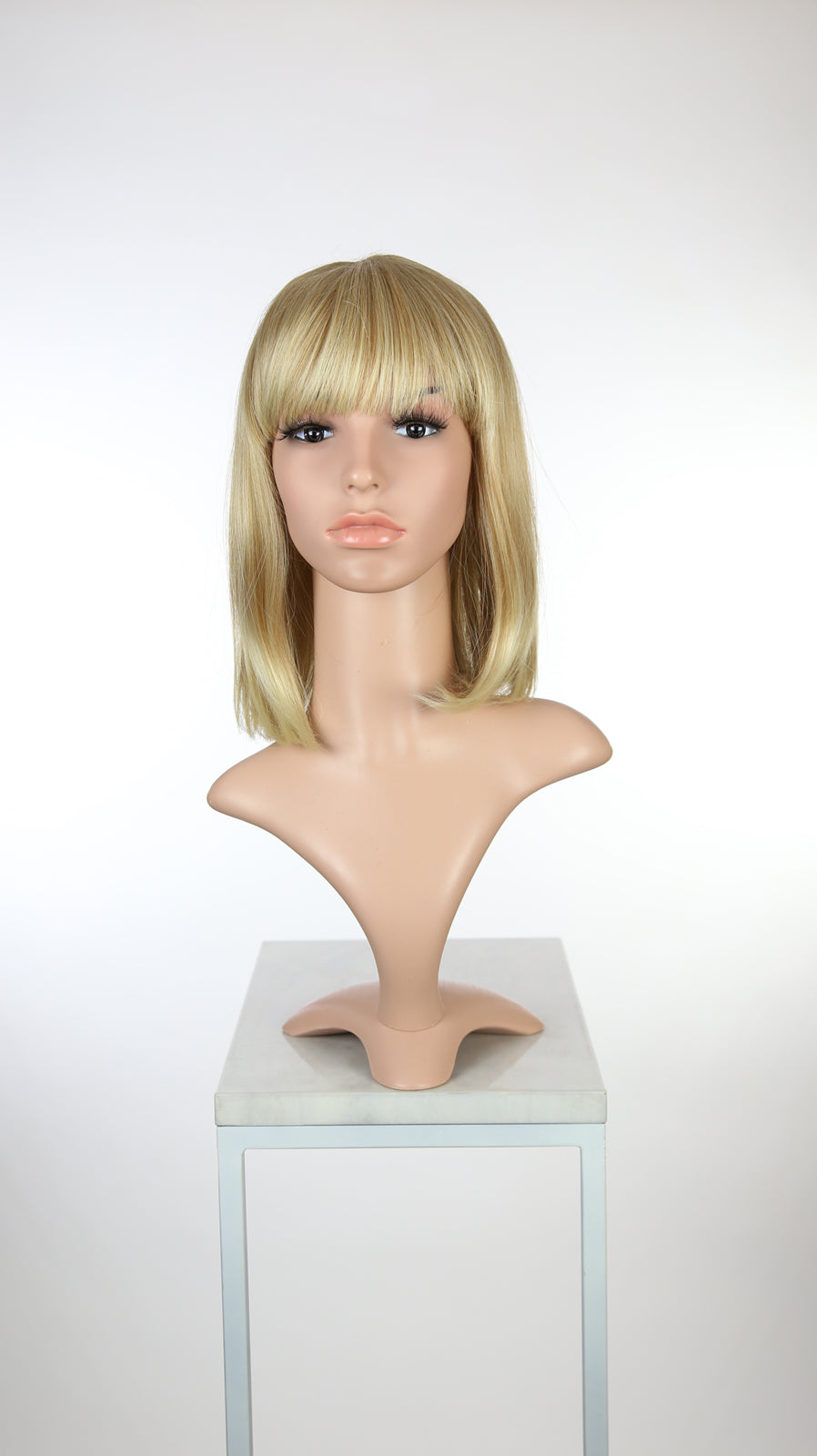 Strawberry Blonde Ombre Medium Length Straight Bob with Bangs Fashion Wig HSDAR91