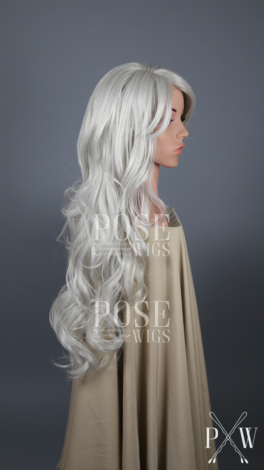 Silver Grey Long Wavy Hair with Bangs Fashion Wig HSBOS68
