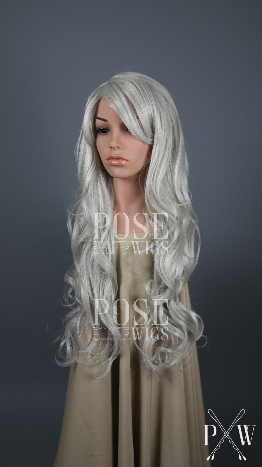 Silver Grey Long Wavy Hair with Bangs Fashion Wig HSBOS68