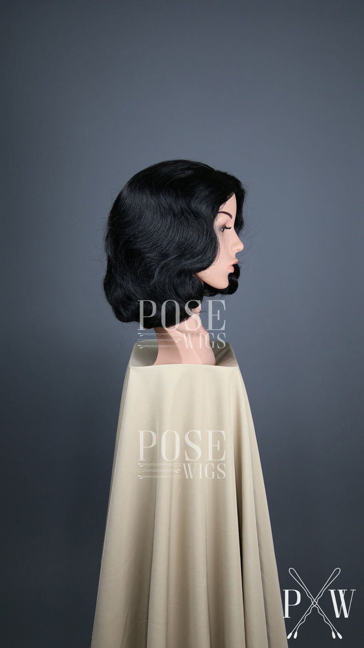 Black Short Finger Wave Vintage Curls Costume Fashion Wig FETE1