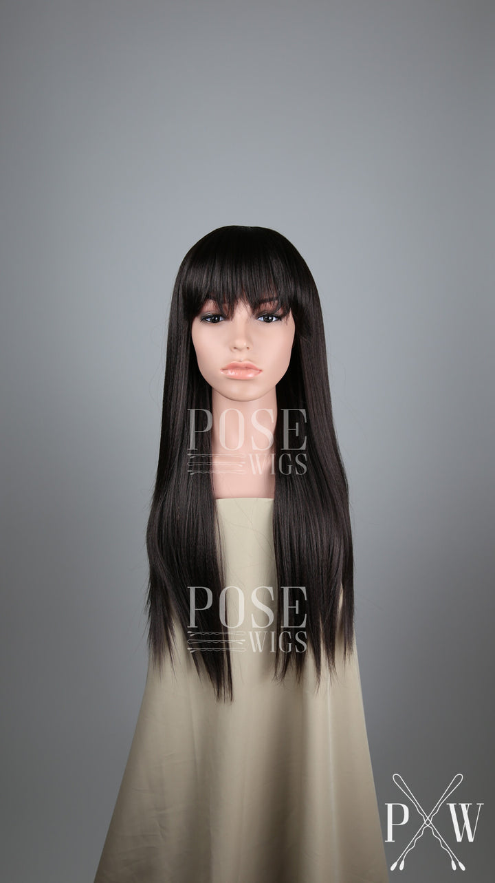 Dark Brown Long Straight with Bangs Fashion Wig HSOAS10