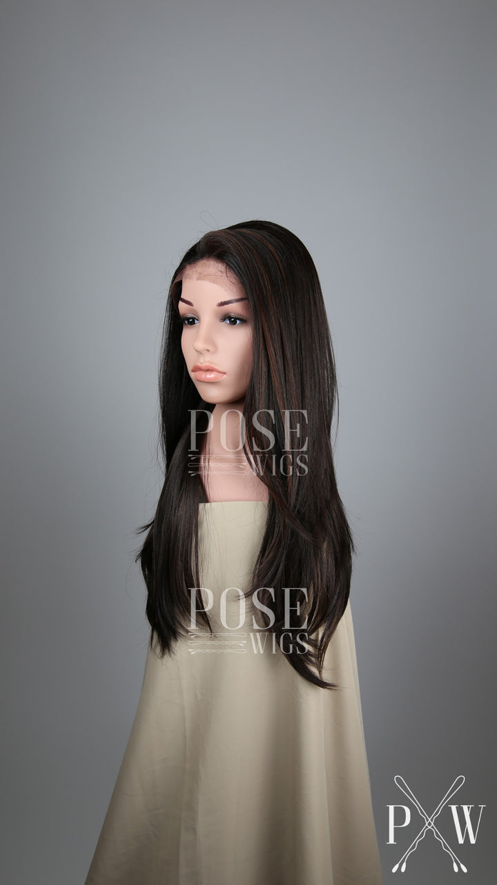 Dark Brown with Highlights Long Straight Lace Front Wig - Lady Series LLDAH11