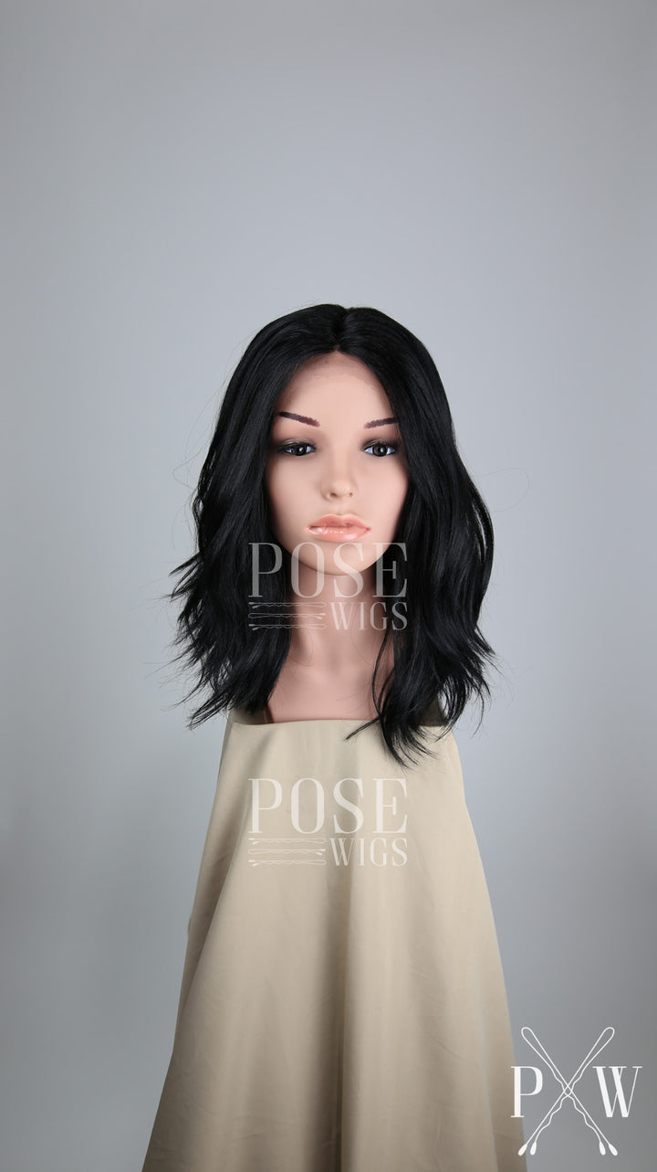 Black Medium Long Wavy Bob Lace Front Wig - Lady Series LLHAT1