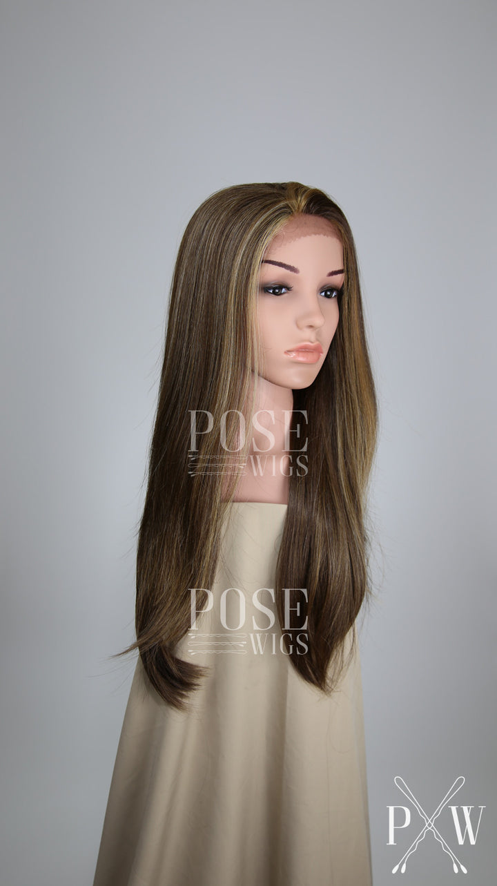 Light Brown with Highlights Long Straight Lace Front Wig - Lady Series LLDAH26
