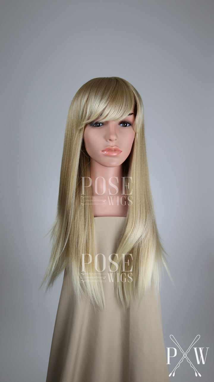 Strawberry Blonde Ombre Long Straight with Bangs Fashion Wig HSOAS91