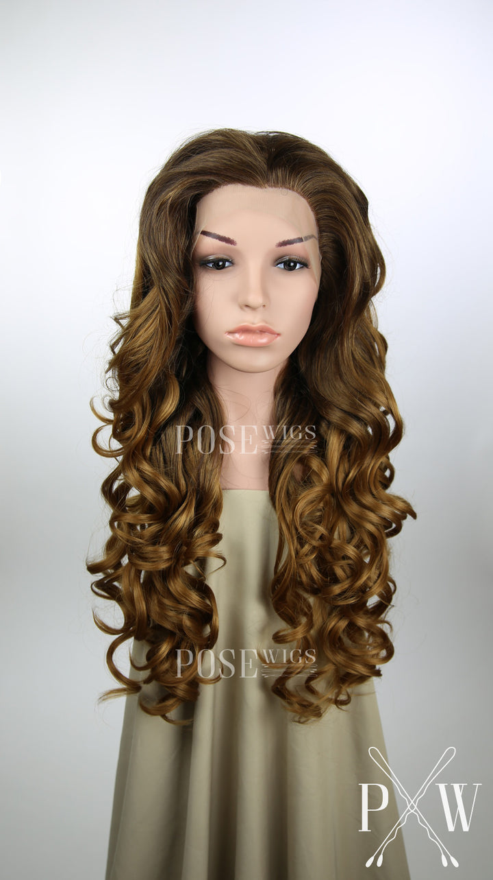 Brown and Strawberry Blonde Ombre Long Curly Lace Front Wig - Princess Series LP089