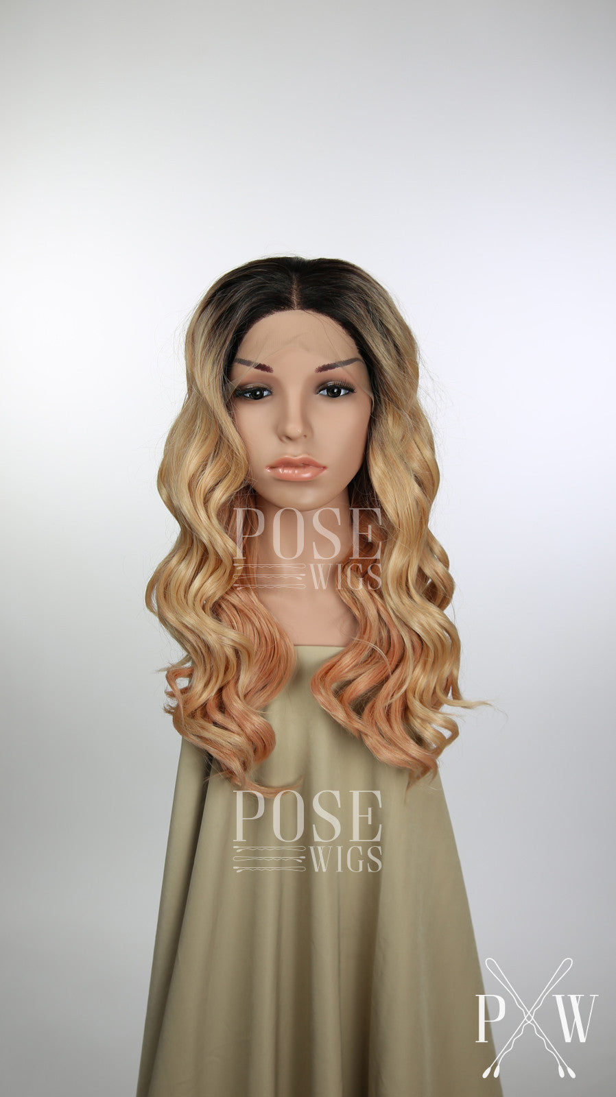 Balayage Rose Gold Blonde Ombre Long Curly Lace Front Wig - Princess Series LP100