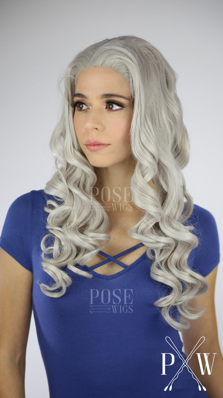 Khaleesi Wig Silver Grey Long Curly Lace Front Wig - Princess Series LP011